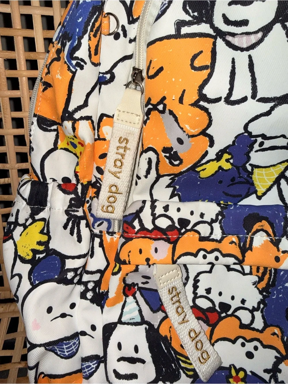 Cute Cartoon Puppy Print Backpack in White, Blue, Yellow, Orange